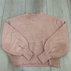 Pink Crew Neck Sweater with Ribbed Details Relaxed Wide Arm Sleeves Women size 0